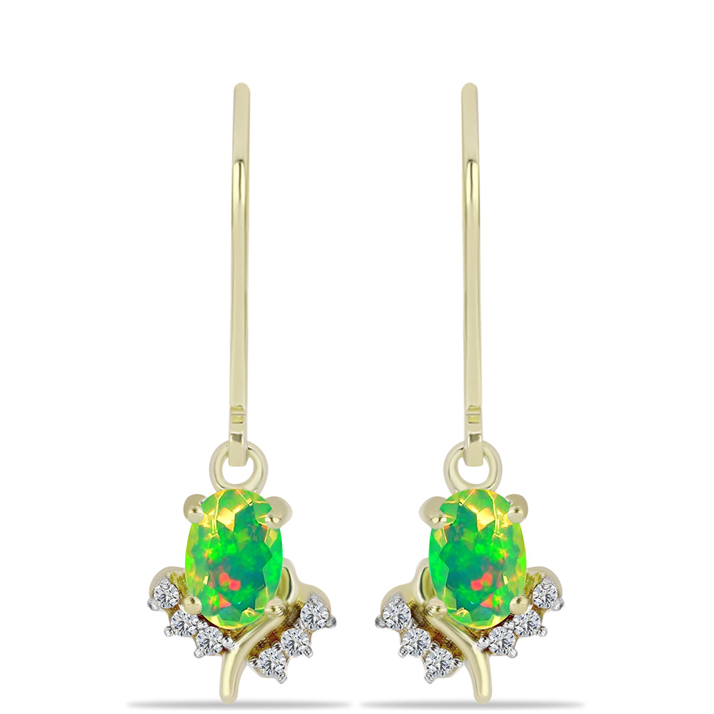 Pozlacené Stříbro 925/1000 - Náušnice se Zeleným Etiopským Opálem z Lega Dembi a Bílým Topazem - Karátové číslo: 0.66. přibližná hmotnost: 2.03 gramů