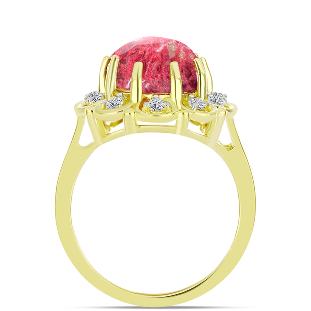 Pozlacené Stříbro 925/1000 - Prsten s Thulitem a Bílým Topazem - Karátové číslo: 7.17. přibližná hmotnost: 5.7 gramů 2 
