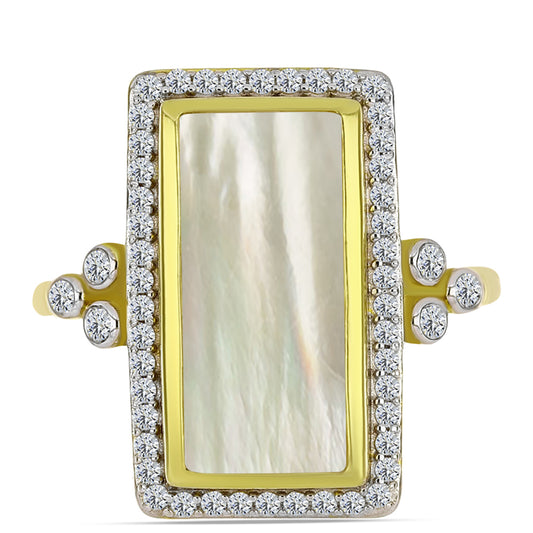 Pozlacené Stříbro 925/1000 - Prsten s Lasturou a Bílým Topazem - Karátové číslo: 4.16. přibližná hmotnost: 5.11 gramů