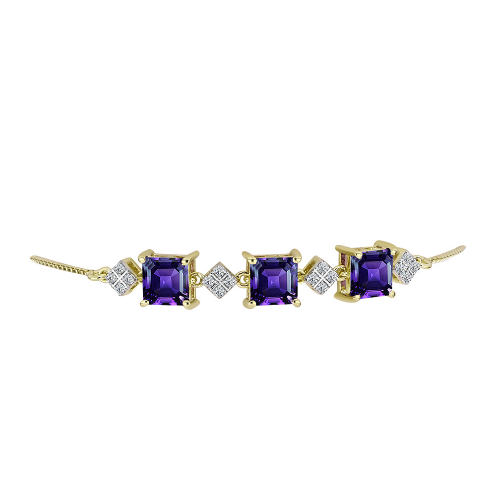 Pozlacené Stříbro 925/1000 - Náramek s Marockým Ametystem a Bílým Topazem - Karátové číslo: 5.06. přibližná hmotnost: 5.74 gramů