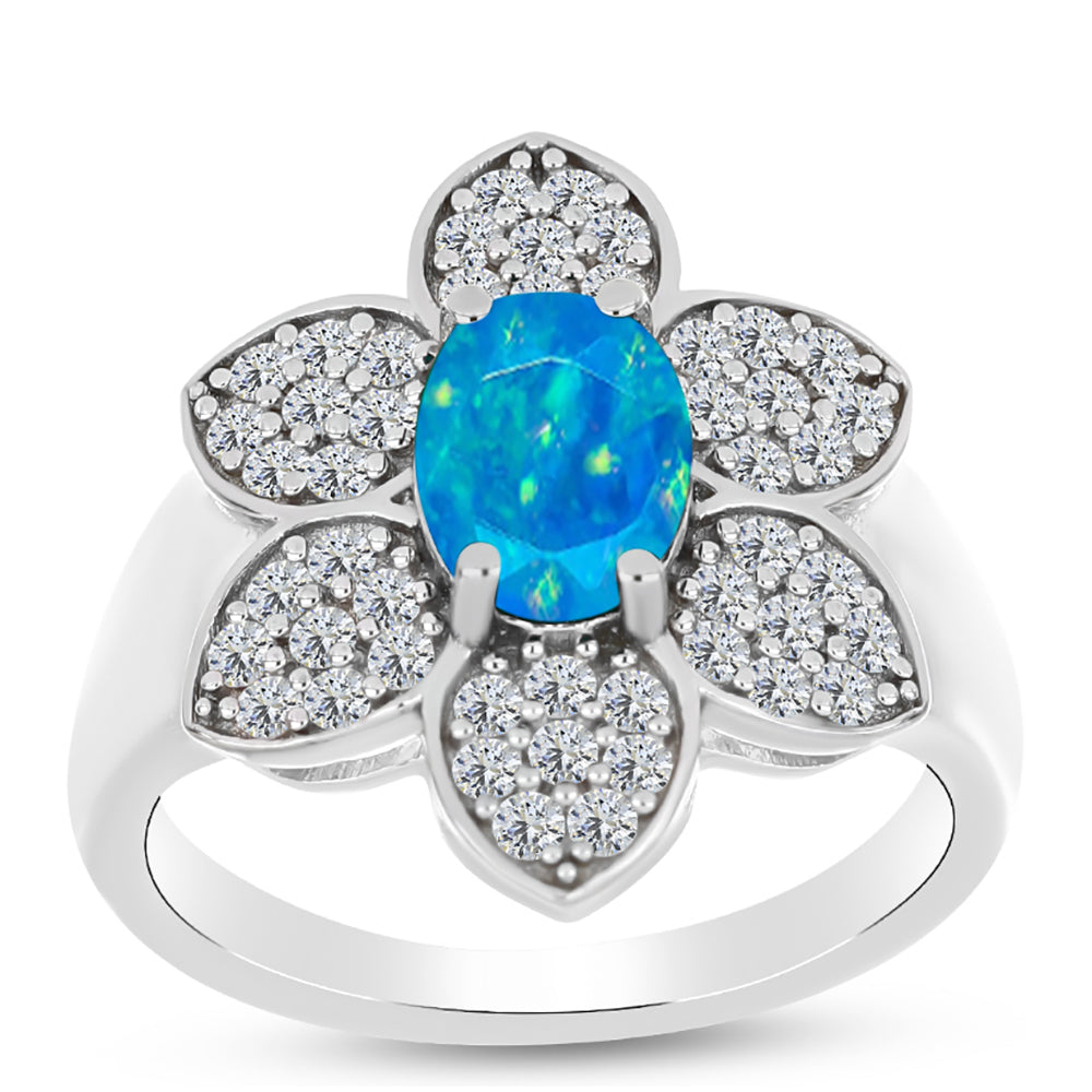 Stříbro 925/1000 - Prsten s etiopským Paraiba modrým opálem a Bílým Topazem - Karátové číslo: 1.56. přibližná hmotnost: 4.59 gramů 3 