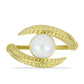 Pozlacené Stříbro 925/1000 - Prsten s Bílou Sladkovodní Perlou - Karátové číslo: 2.41. přibližná hmotnost: 4.59 gramů
