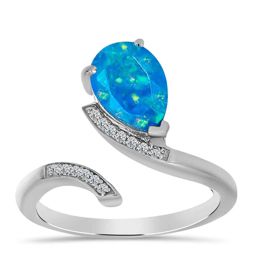 Stříbro 925/1000 - Prsten s etiopským Paraiba modrým opálem a Bílým Topazem - Karátové číslo: 1.17. přibližná hmotnost: 2.99 gramů