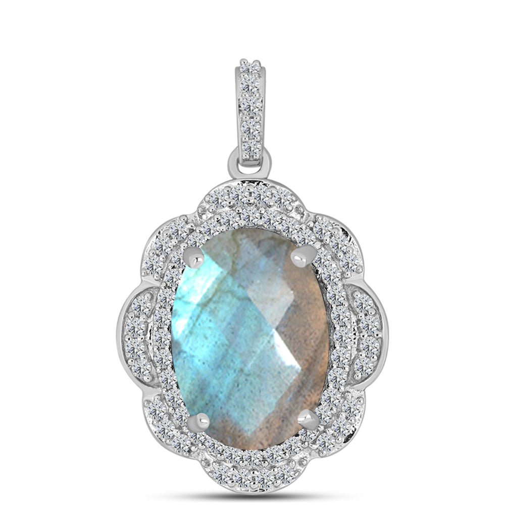 Stříbro 925/1000 - Přívěsek s Labradoritem z Gullgruvene a Bílým Topazem - Karátové číslo: 5.57. přibližná hmotnost: 3.59 gramů