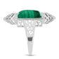 Stříbro 925/1000 - Prsten s Malachitem - Karátové číslo: 15.97. přibližná hmotnost: 9.95 gramů