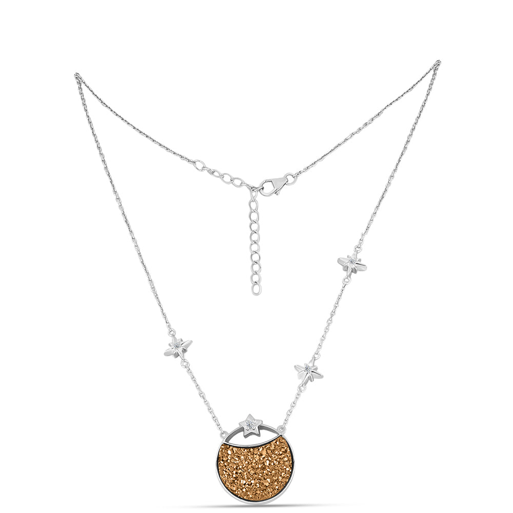 Stříbro 925/1000 - Náhrdelník s Zlatým Drusy a Bílým Topazem - Karátové číslo: 11.32. přibližná hmotnost: 9.93 gramů 1 