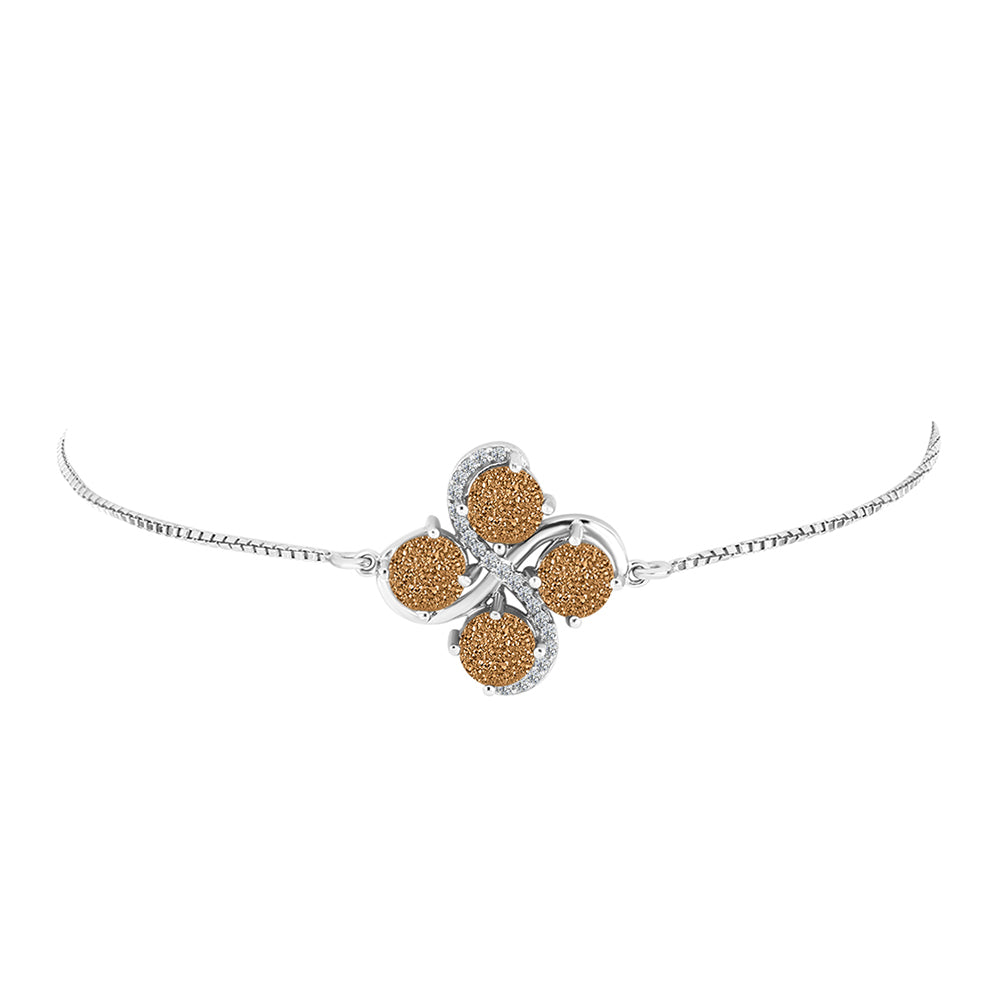 Stříbro 925/1000 - Náramek s Zlatým Drusy a Bílým Topazem - Karátové číslo: 3.99. přibližná hmotnost: 5.12 gramů