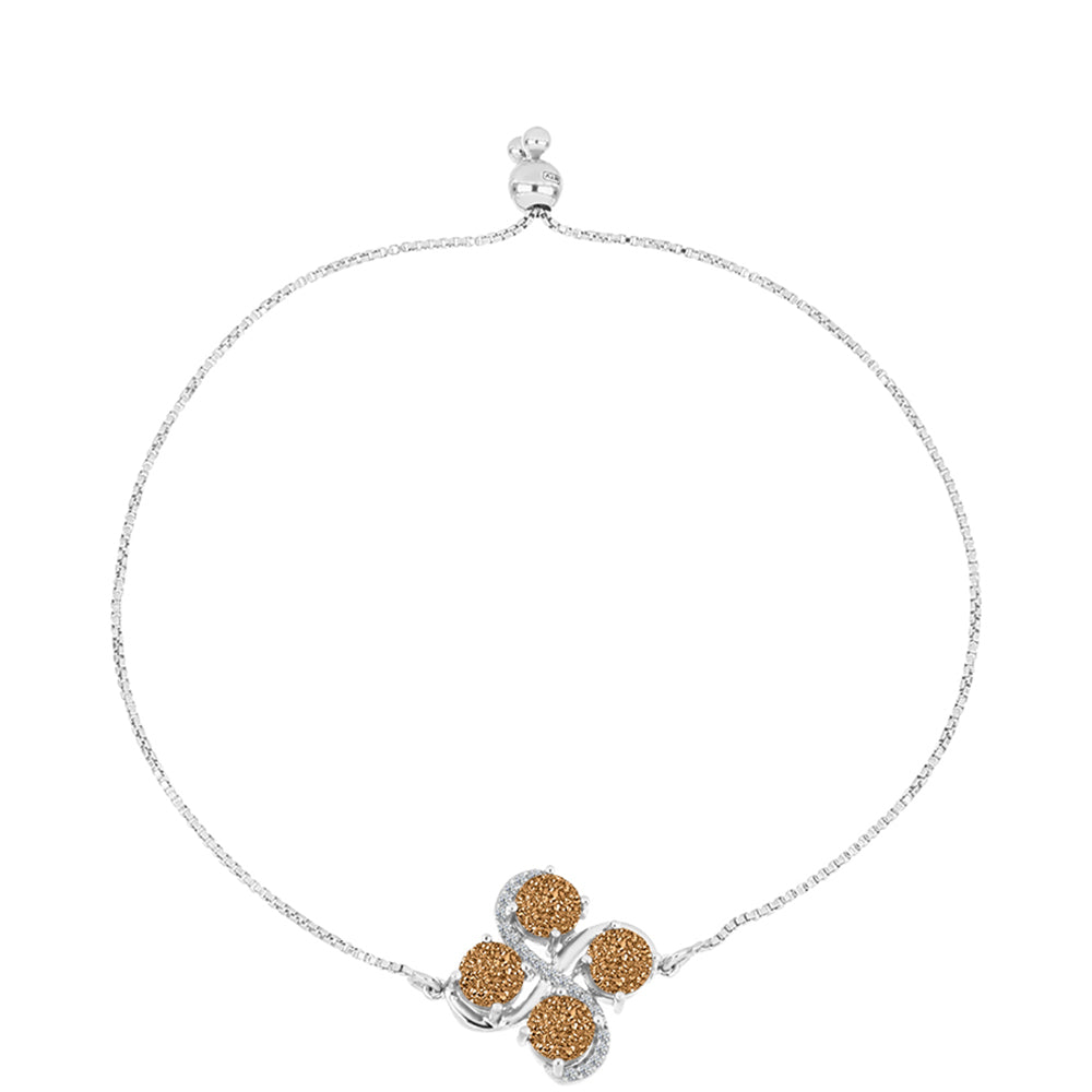 Stříbro 925/1000 - Náramek s Zlatým Drusy a Bílým Topazem - Karátové číslo: 3.99. přibližná hmotnost: 5.12 gramů