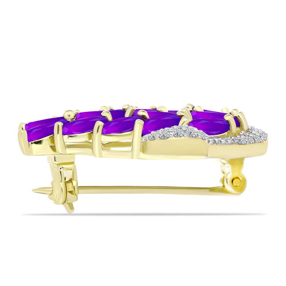 Pozlacené Stříbro 925/1000 - Brož s Purpurovým Achátem a Černým spinelem - Karátové číslo: 3.88. přibližná hmotnost: 5.1 gramů 2 