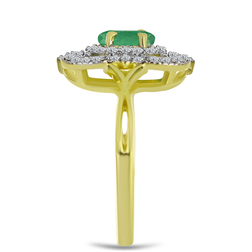 Pozlacené Stříbro 925/1000 - Prsten s Brazilským Smaragdem a Bílým Topazem - Karátové číslo: 1.28. přibližná hmotnost: 3.83 gramů 4 