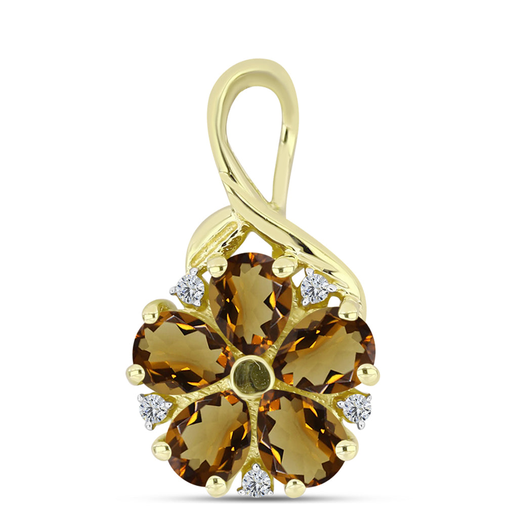 Pozlacené Stříbro 925/1000 - Přívěsek s Koňakovým Křemenem a Bílým Topazem - Karátové číslo: 1.49. přibližná hmotnost: 1.59 gramů