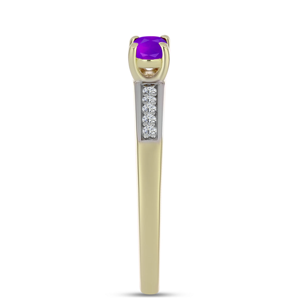 Pozlacené Stříbro 925/1000 - Prsten s Purpurovým Achátem a Bílým Topazem - Karátové číslo: 0.28. přibližná hmotnost: 2.18 gramů