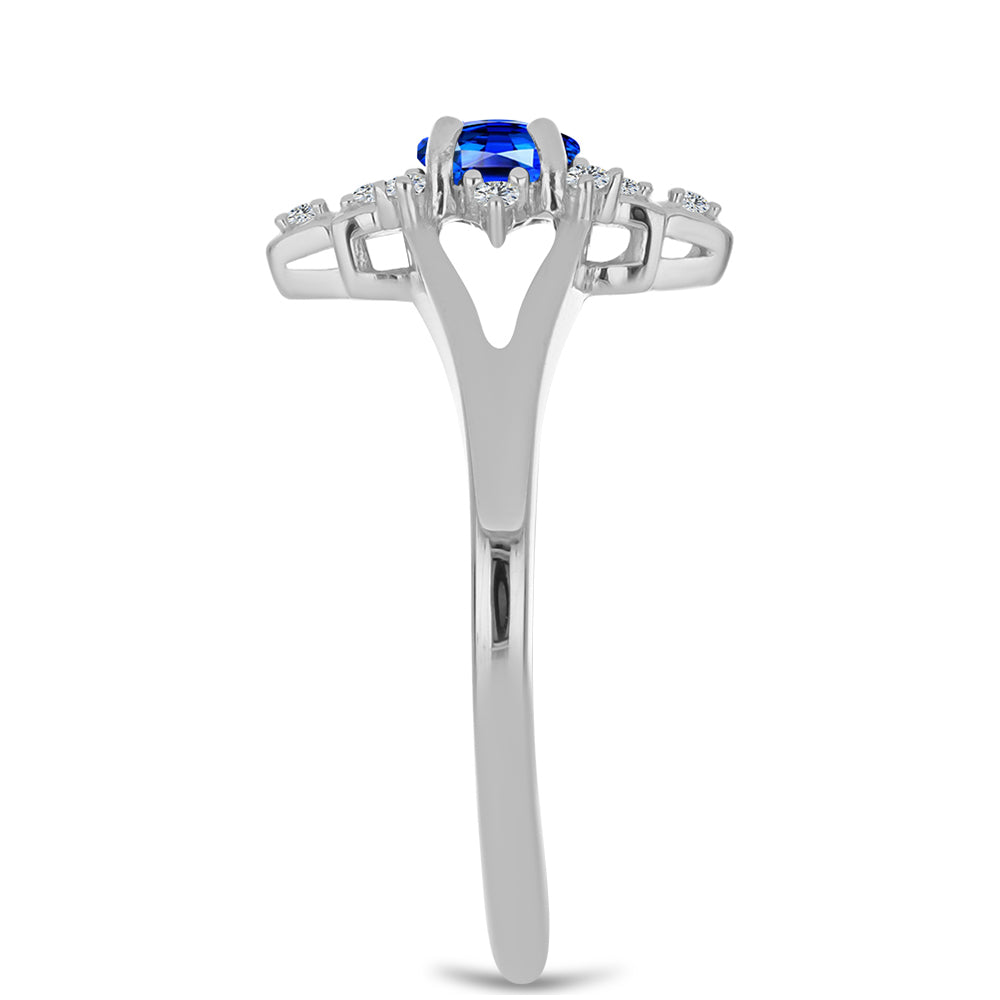 Stříbro 925/1000 - Prsten s Australským Modrým Safírem a Bílým Topazem - Karátové číslo: 1.17. přibližná hmotnost: 2.46 gramů