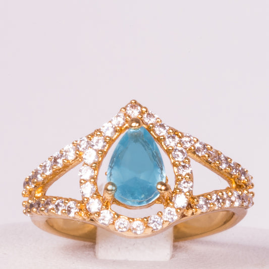 Pozlacený Slitinový Prsten s Modrým Emporia® Křišťálem | -80% Akce na Šperky