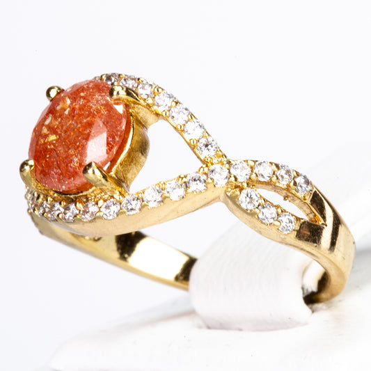 Pozlacený Slitinový Prsten s Oranžovým Emporia® Křišťálem a Bílým Emporia® Křišťálem