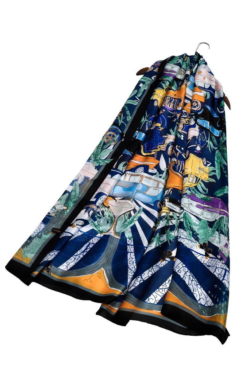 Šála-šátek ze 100% Pravého Hedvábí, 90 cm x 180 cm, Vzor tropického karnevalu | -80% Akce na Šperky