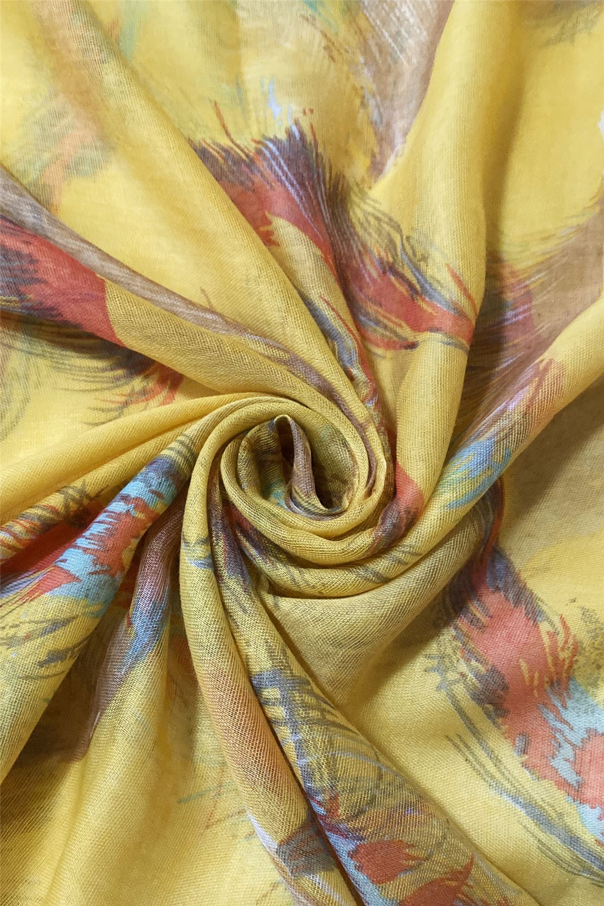 Šála-šátek s Motivem pera, žlutá, 90 cm x 180 cm | -80% Akce na Šperky