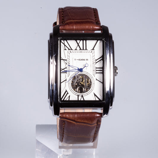 Automatické Hodinky z Ušlechtilé Oceli s Hnědým Koženým Řemínkem | -80% Akce na Šperky