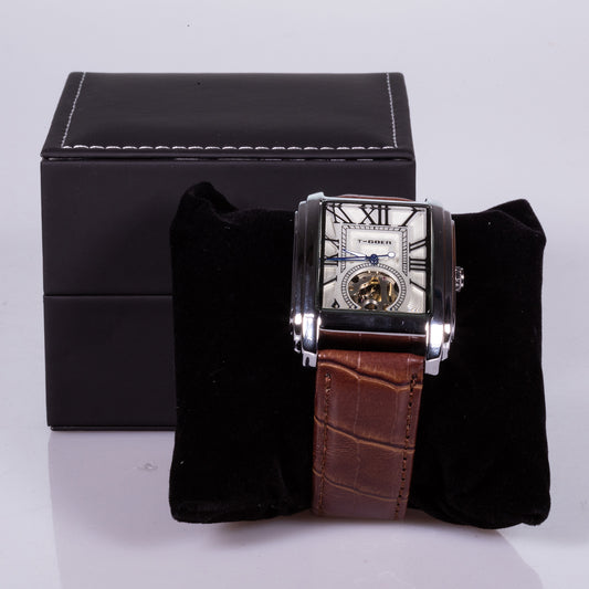 Automatické Hodinky z Ušlechtilé Oceli s Hnědým Koženým Řemínkem | -80% Akce na Šperky