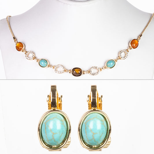 Pozlacená slitina - Sada s Tyrkysem a Červeným Achátem