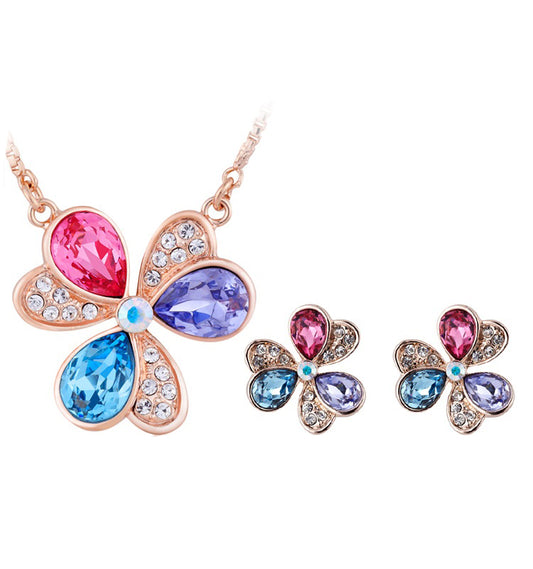 Pozlacená Slitinová Sada s Červeným Emporia® Křišťálem ( Náhrdelník+Náušnice )