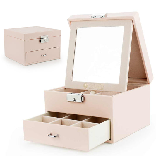 Elegantní Šperkovnice a Organizér se Zrcadlem, Růžová | -80% Akce na Šperky