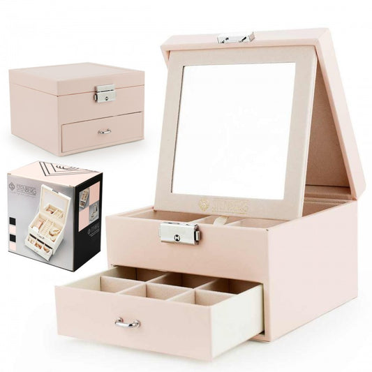 Elegantní Šperkovnice a Organizér se Zrcadlem, Růžová | -80% Akce na Šperky