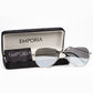 Emporia Italy - série Aviator "KRYSTAL", polarizované sluneční brýle s UV filtrem, s pevným pouzdrem a čisticím hadříkem, chromově-stříbrné čočky, obroučky stříbrné barvy