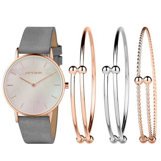 4 dílná sada Pierre Cardin - Hodinky a 3 Náramky | -80% Akce na Šperky