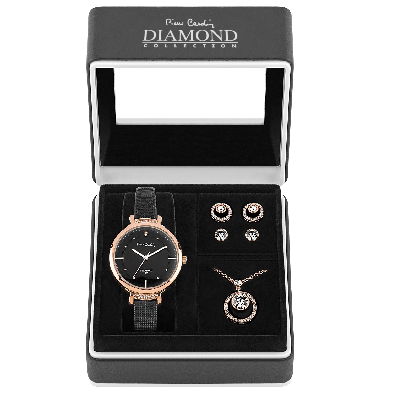 Pozlacená souprava s bílým krystalem Emporia® (náhrdelník+náušnice+přívěsek) 1 