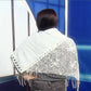 Bavlněná lichoběžníková Šála-šátek, 80 cm x 198 cm x 70 cm, Motýlí a krajkový vzor, Bílá | -80% Akce na Šperky