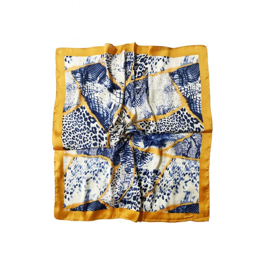Šála-šátek s Hadím a Leopardím vzorem, modrá a oranžová, 70 cm x 70 cm | -80% Akce na Šperky