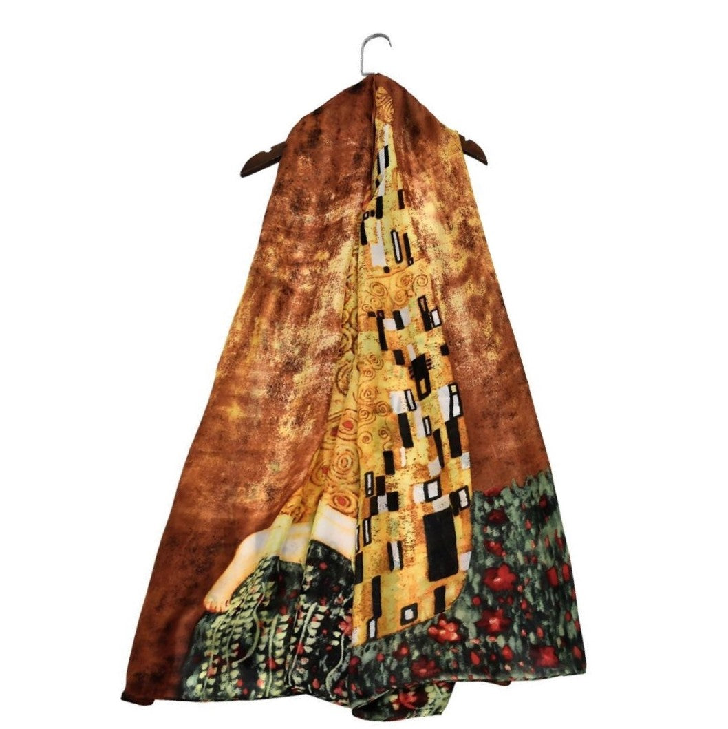 Šála-šátek ze 100% Pravého Hedvábí, 90 cm x 180 cm, Klimt - The Kiss | -80% Akce na Šperky