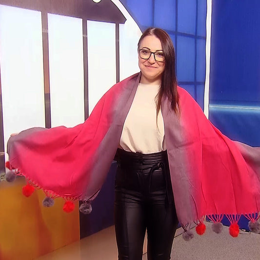 Vlněná šála-šátek, 65 cm x 180 cm, Granátové odstíny | -80% Akce na Šperky