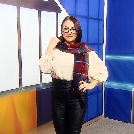 Šála ze 100% Pravé Vlny, 30 cm x 165 cm, Vínový a Námořnicky modrý vzor | -80% Akce na Šperky