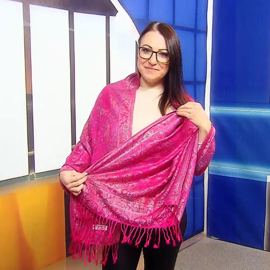 Šála-šátek ze 100% Pravého Pashmina Kašmíru, 70 cm x 180 cm, Lesklá fuchsiová růžová | -80% Akce na Šperky
