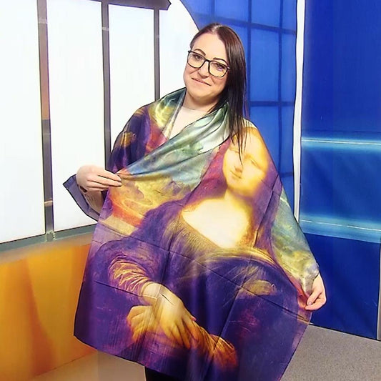 Hedvábná Šála-šátek, 70 cm x 180 cm, Leonardo Da Vinci - Mona Lisa | -80% Akce na Šperky