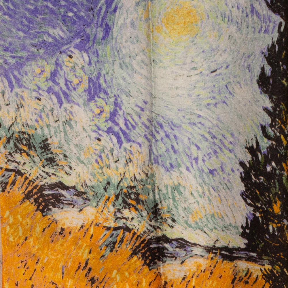 100% Hedvábná Šála, 90 cm x 180 cm, Van Gogh Cypřiš a Hvězda