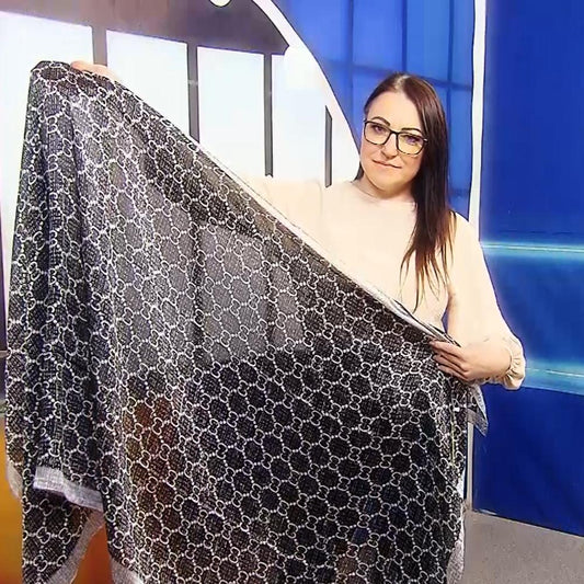 Šála-šátek ze 100% Pravého Hedvábí, 90 cm x 180 cm, Černobílý vzor | -80% Akce na Šperky