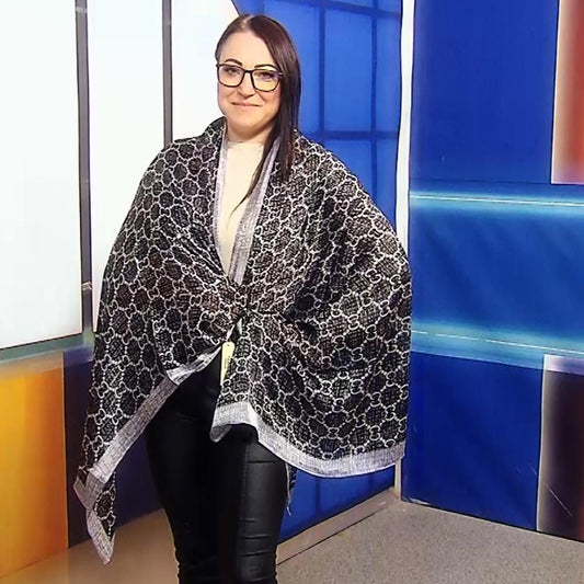 Šála-šátek ze 100% Pravého Hedvábí, 90 cm x 180 cm, Černobílý vzor | -80% Akce na Šperky