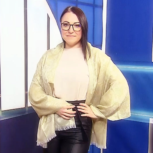 Lesklá zlatá Šála-šátek se vzorem motýlů, 70 cm x 180 cm | -80% Akce na Šperky