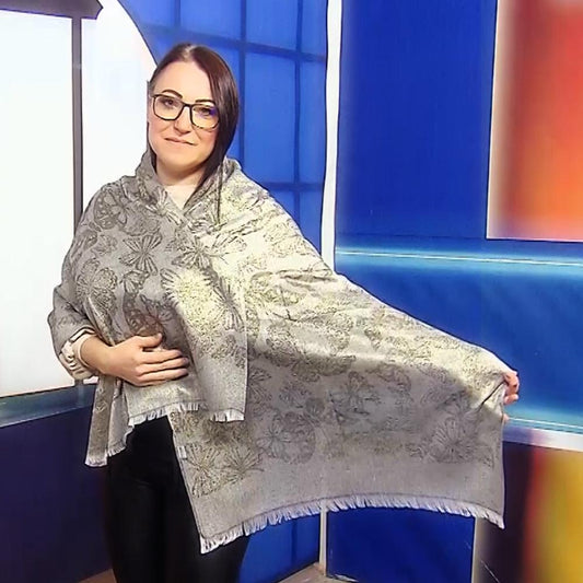 Lesklá černá Šála-šátek se vzorem motýlů, 70 cm x 180 cm | -80% Akce na Šperky