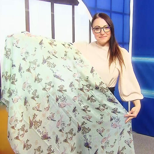Šála-šátek se vzorem ptáků a květin, mátově zelená, 90 cm x 180 cm | -80% Akce na Šperky