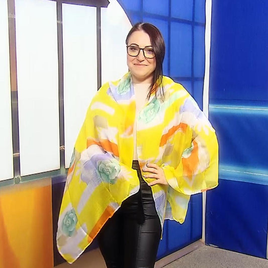 Šála-šátek s květinovým vzorem, žlutá, 80 cm x 180 cm | -80% Akce na Šperky