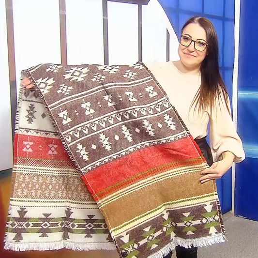 Vlněná šála-šátek, 190 cm x 53 cm, Aztécký vzor, Krémová a hnědá | -80% Akce na Šperky