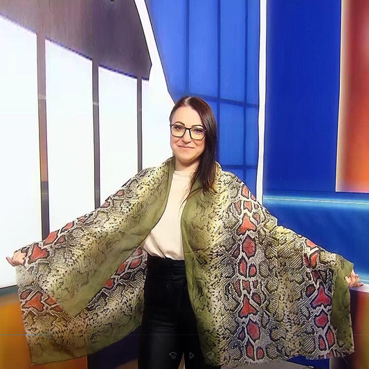 Zelená Šála-šátek s Hadím vzorem, 90 cm x 190 cm | -80% Akce na Šperky