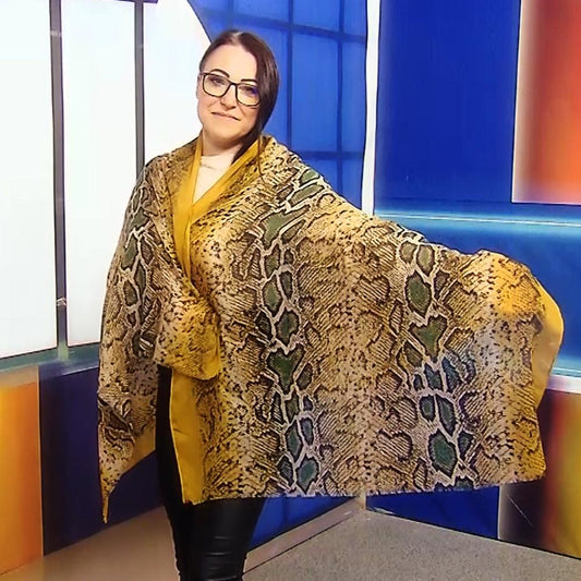 Žlutá Šála-šátek s Hadím vzorem, 90 cm x 190 cm | -80% Akce na Šperky