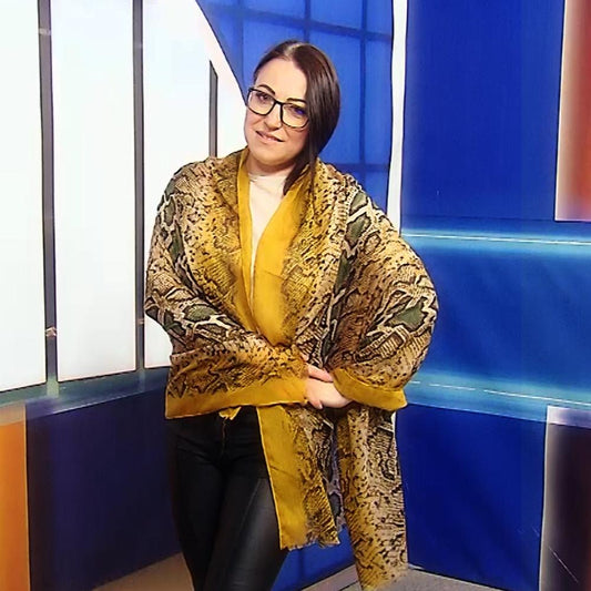 Žlutá Šála-šátek s Hadím vzorem, 90 cm x 190 cm | -80% Akce na Šperky