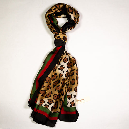 100% Hedvábná Šála, 90 cm x 180 cm, Leopardí Vzor