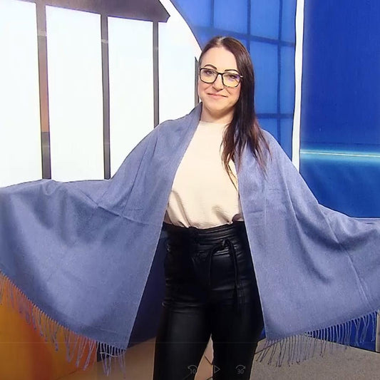 Šála-šátek ze 100% Pravého Pashmina Kašmíru, 70 cm x 170 cm, Džínová modrá | -80% Akce na Šperky